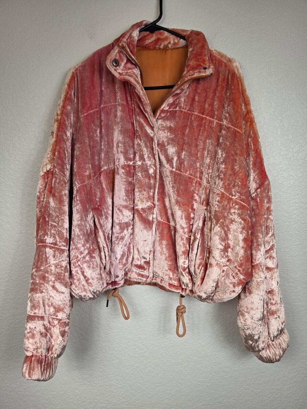 Free People Pink Velvet Jacket Small Puffer Velour